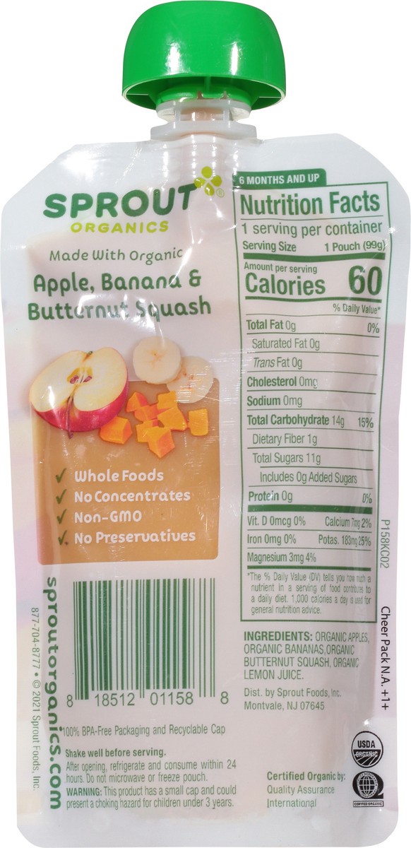 slide 5 of 9, Sprout Organics Apple, Banana & Butternut Squash Baby Food 3.5 oz, 3.5 oz