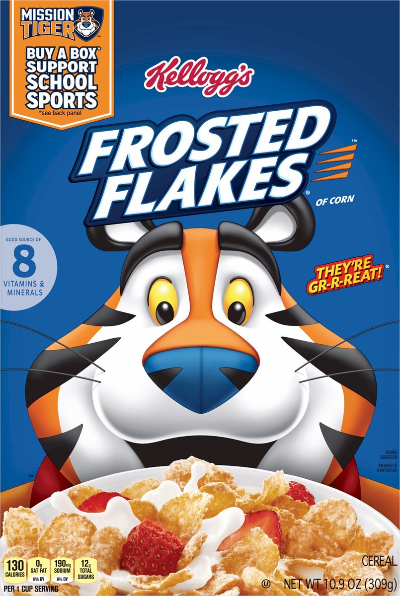 slide 7 of 12, Frosted Flakes Kellogg's Frosted Flakes Cold Breakfast Cereal Original, 10.9 oz, 10.9 oz