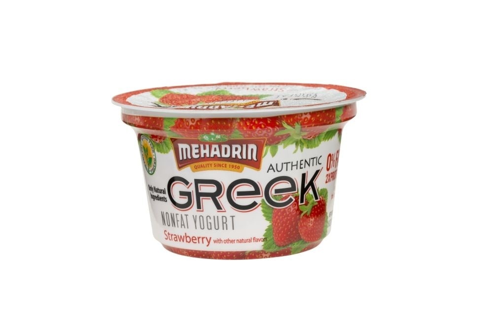 slide 1 of 1, Mehadrin Strawberry Nonfat Greek Yogurt, 6 oz
