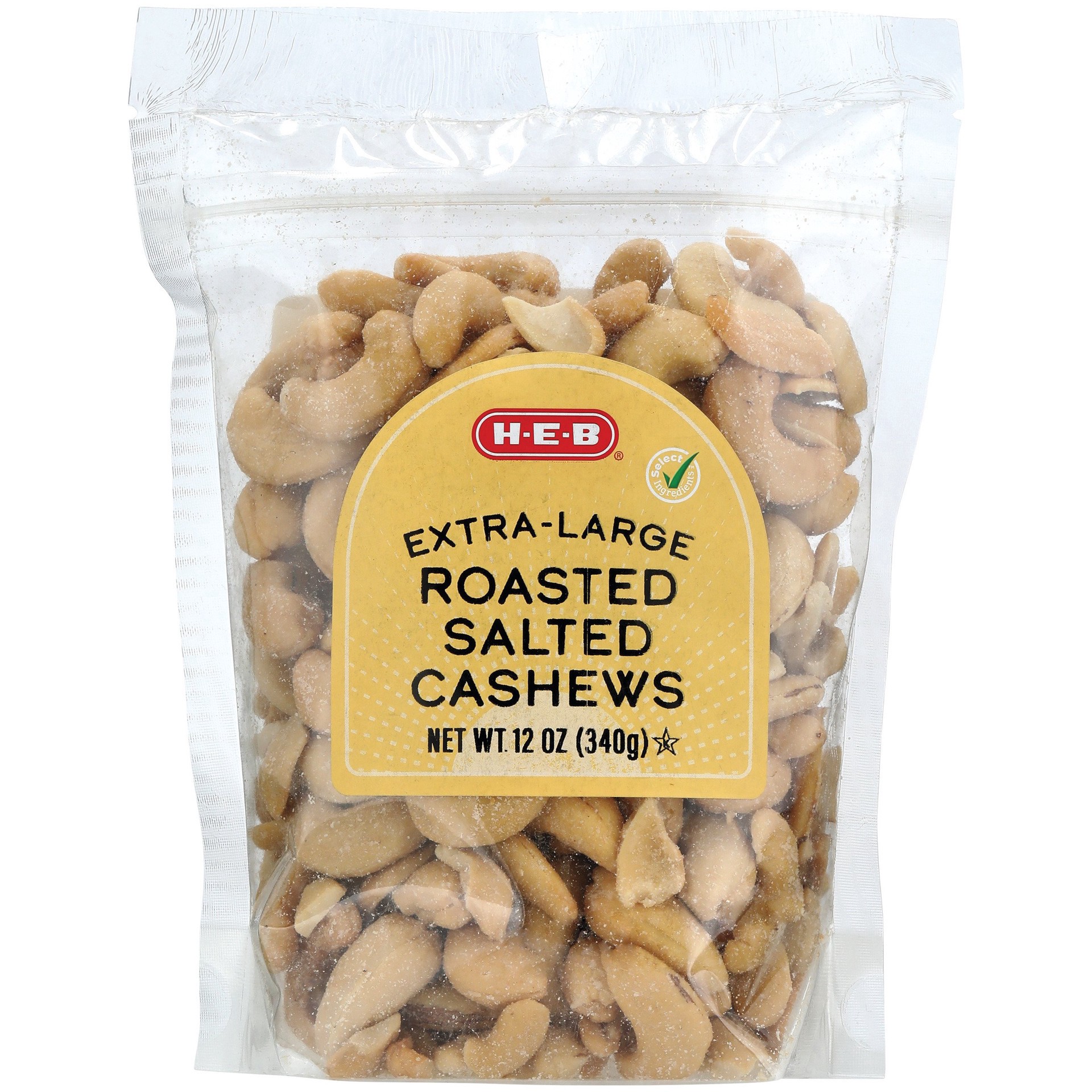 slide 1 of 1, H-E-B Extra Large Roasted Salted Cashews, 12 oz
