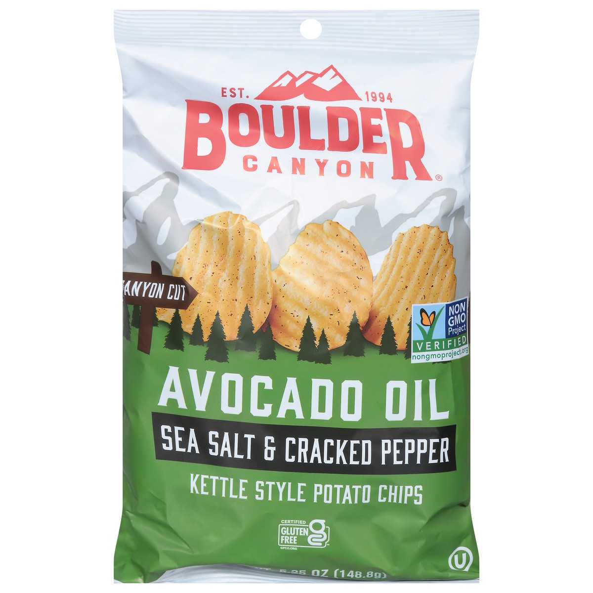 slide 1 of 9, Boulder Canyon Kettle Style Avocado Oil Canyon Cut Sea Salt & Cracked Pepper Potato Chips 5.25 oz, 5.25 oz