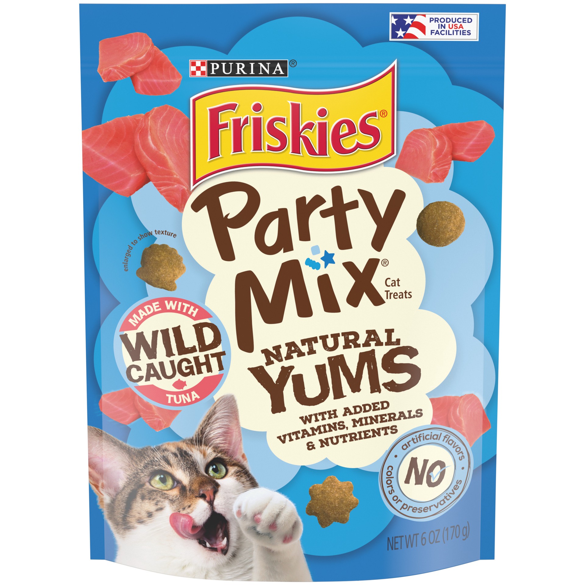 slide 1 of 9, Friskies Purina Friskies Natural Cat Treats, Party Mix Natural Yums With Wild Tuna, 6 oz