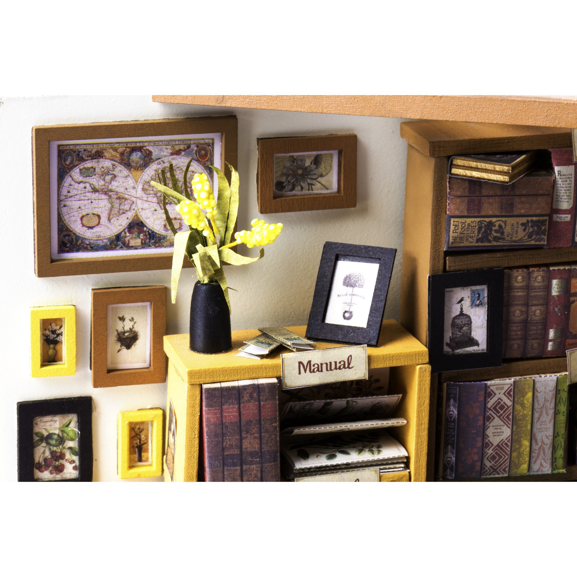 slide 12 of 13, Robotime Rolife Sam's Study Diy Miniature House Kit, 7.48 in x 7.28 in x 8.86 in