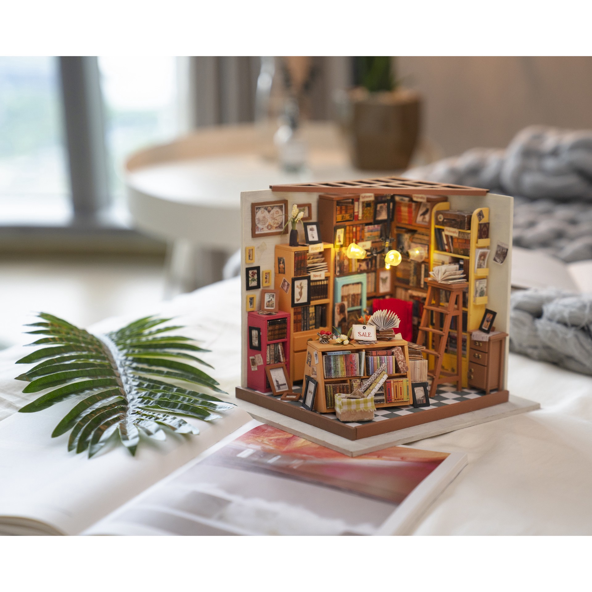 slide 13 of 13, Robotime Rolife Sam's Study Diy Miniature House Kit, 7.48 in x 7.28 in x 8.86 in