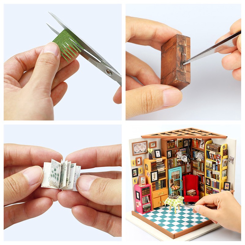 slide 3 of 13, Robotime Rolife Sam's Study Diy Miniature House Kit, 7.48 in x 7.28 in x 8.86 in