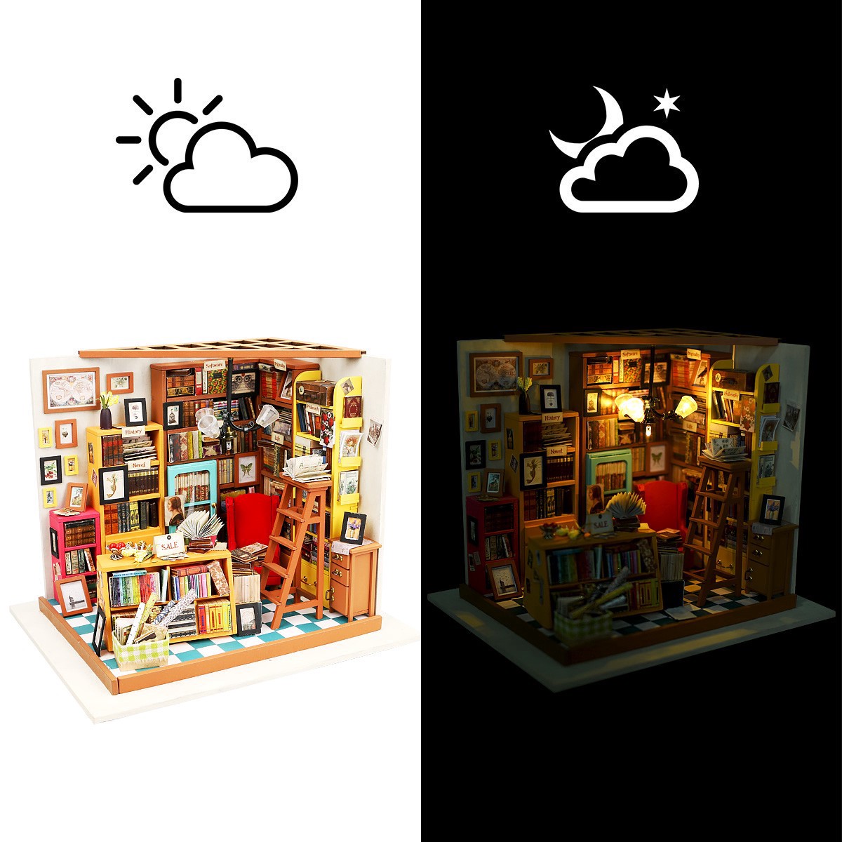 slide 5 of 13, Robotime Rolife Sam's Study Diy Miniature House Kit, 7.48 in x 7.28 in x 8.86 in