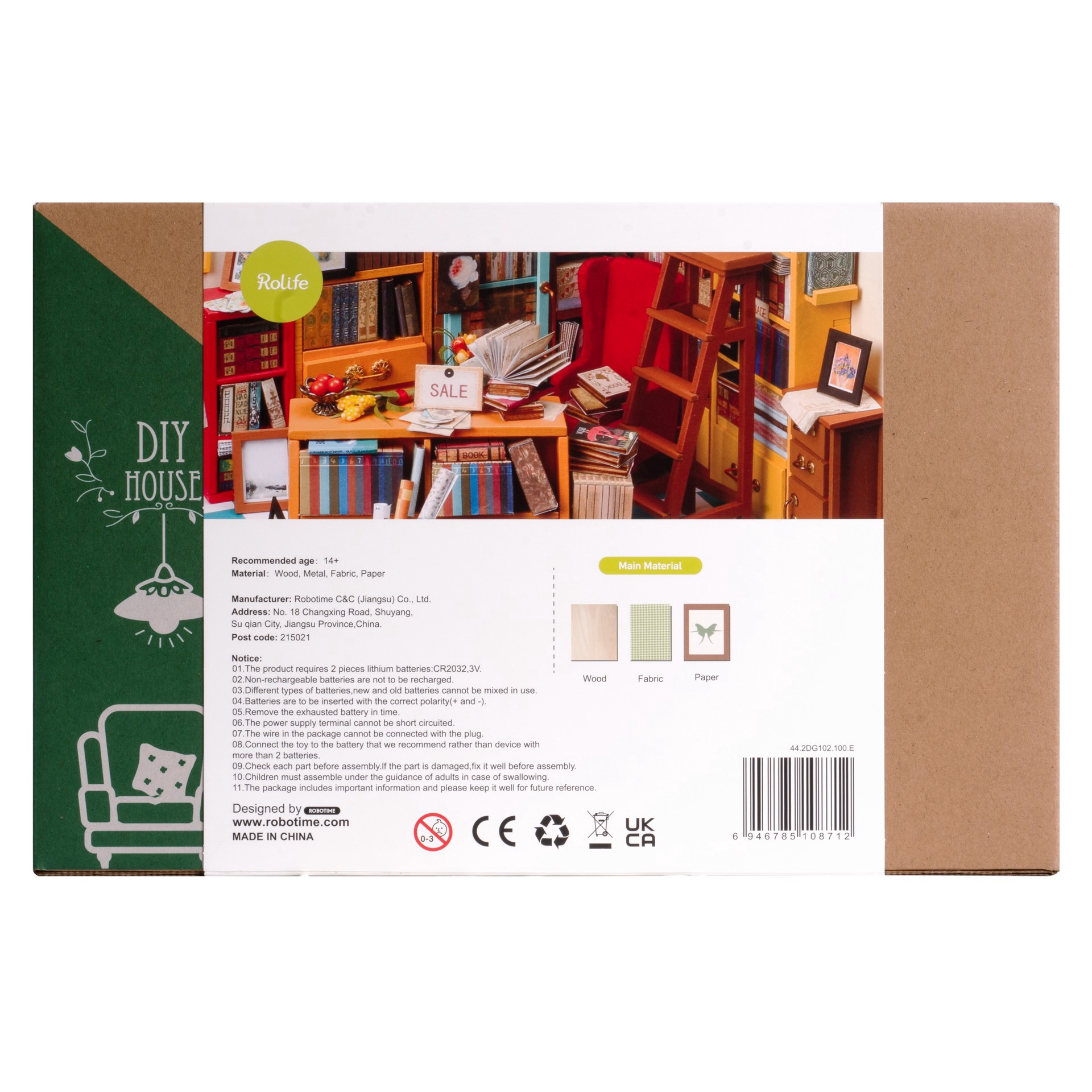 slide 8 of 13, Robotime Rolife Sam's Study Diy Miniature House Kit, 7.48 in x 7.28 in x 8.86 in