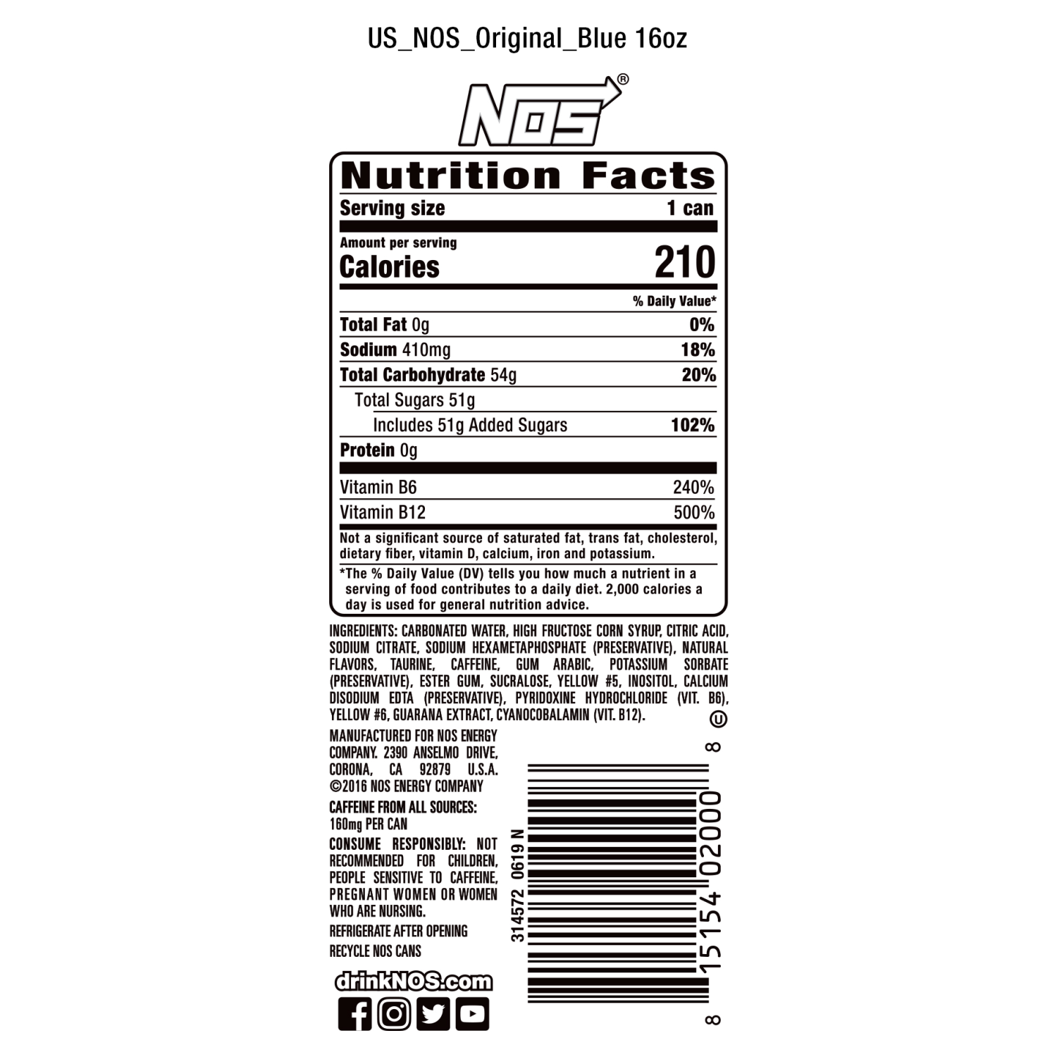 slide 2 of 2, NOS 16oz can of kick-ass. Our #1 seller, NOS Original, provides great-tasting fuel to #GetAfterIt. Available in 16oz. can, 8-pack, or 24-pack. Fuel Up. Fire Up. 100 mile an hour power. Thundering from top gear to no fear, the super-charged take charge. It's time to strap in, or sit it out. How Hard Will You Drive? High Performance Energy. - 16 fl oz, 16 fl oz