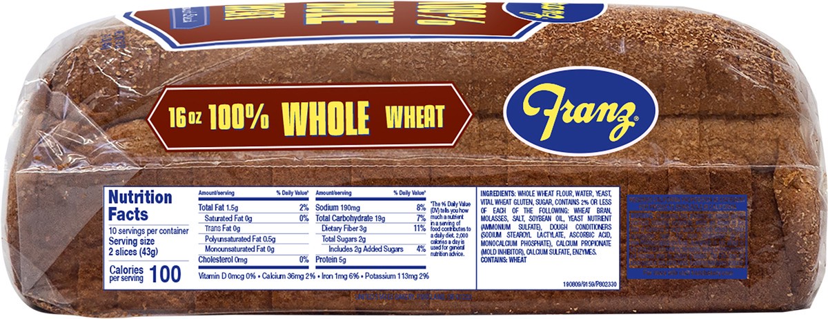 slide 4 of 5, Franz Whole Wheat Bread 16 oz, 16 oz
