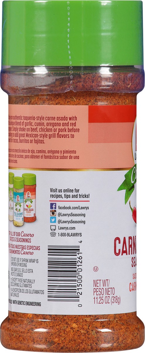 slide 11 of 11, Lawry's Casero Carne Asada Seasoning, 11.25 oz, 11.25 oz