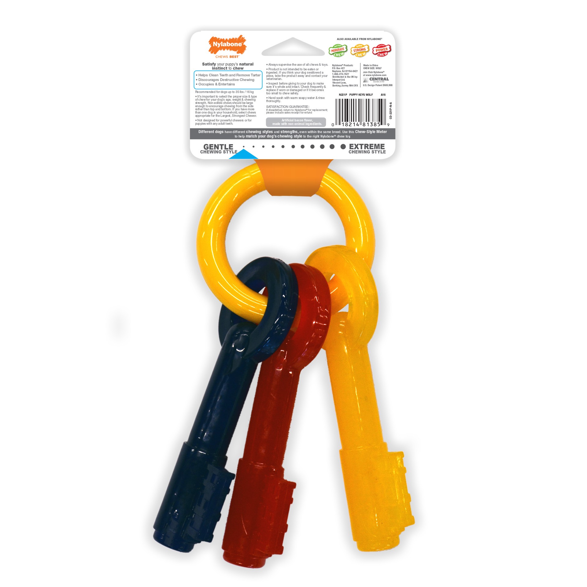 slide 6 of 9, Nylabone Just for Puppies Teething Chew Toy Keys Bacon Keys Medium/Wolf - Up to 35 lbs.(1 Count), 1 ct