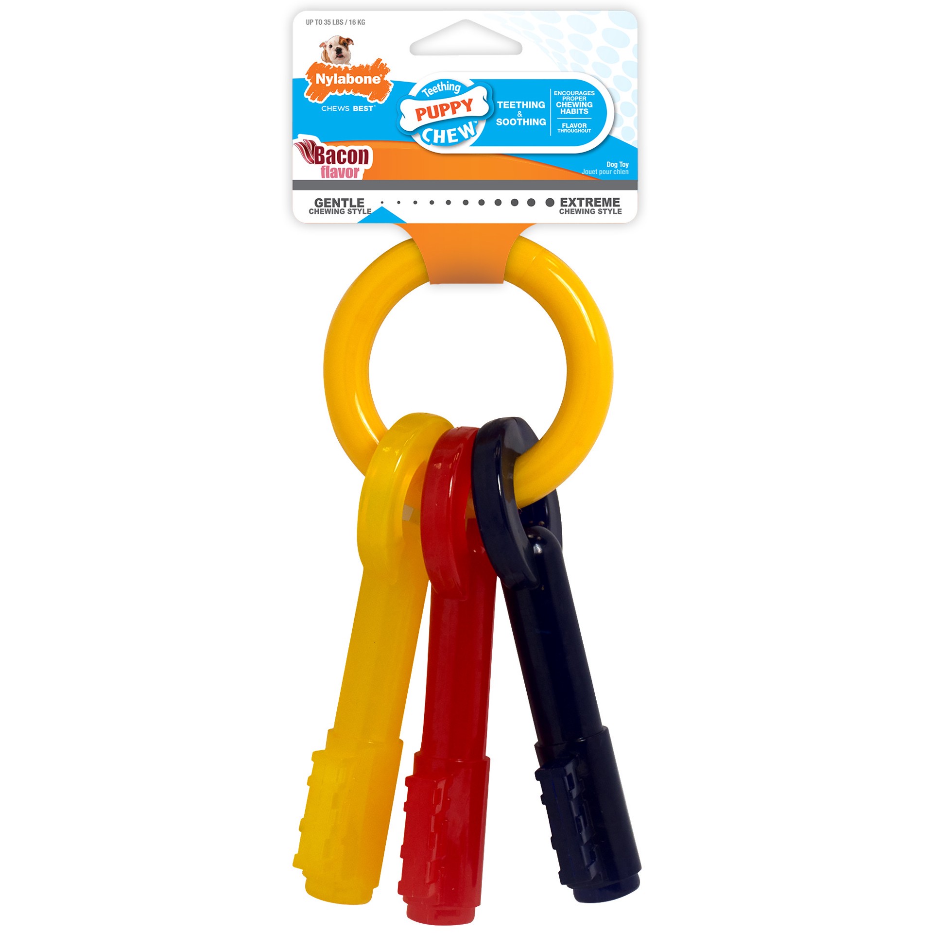 slide 1 of 9, Nylabone Just for Puppies Teething Chew Toy Keys Bacon Keys Medium/Wolf - Up to 35 lbs.(1 Count), 1 ct