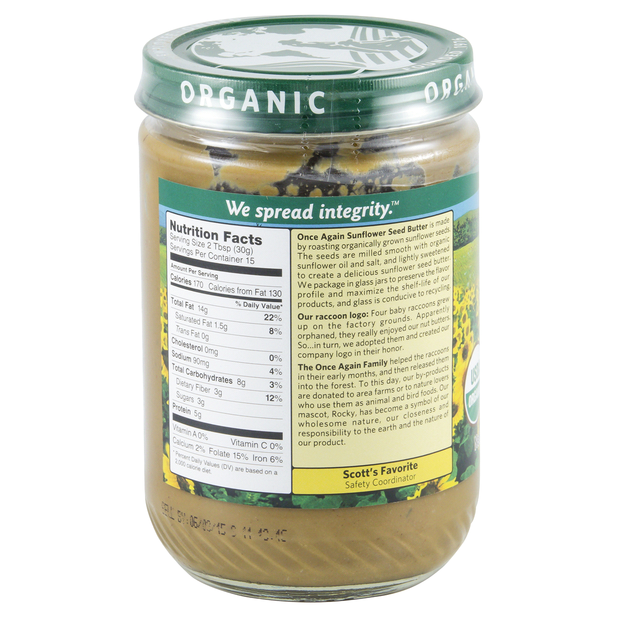 Once Again Nut Butter Organic Sunflower Seed Butter Lightly Sweetened