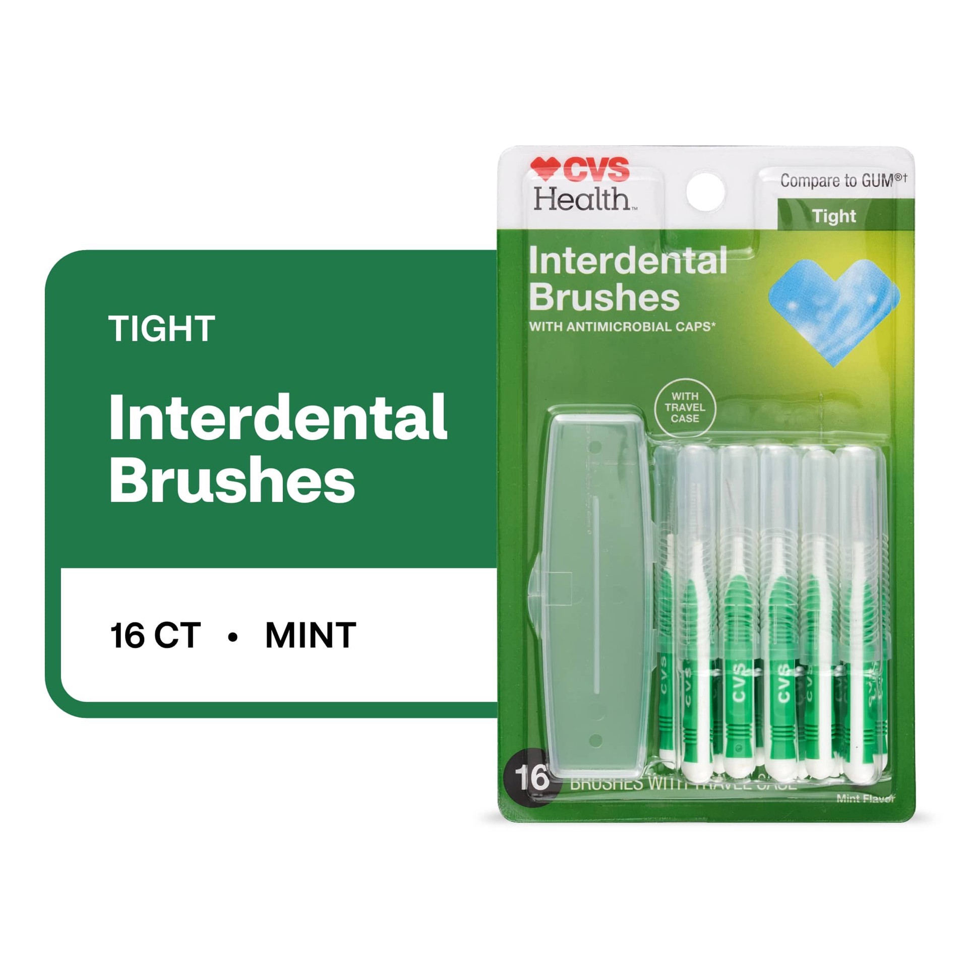 slide 1 of 1, CVS Health Tight Spaces Interdental Brushes, Mint, 16 Ct, 16 ct