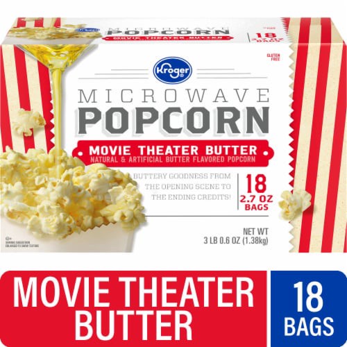 slide 1 of 1, Kroger® Movie Theater Butter Microwave Popcorn, 18 ct / 2.7 oz