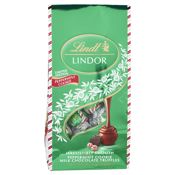 slide 1 of 1, Lindt Lindor Christmas Peppermint Cookie Milk Chocolate Truffles (Where Available), 8.5 oz