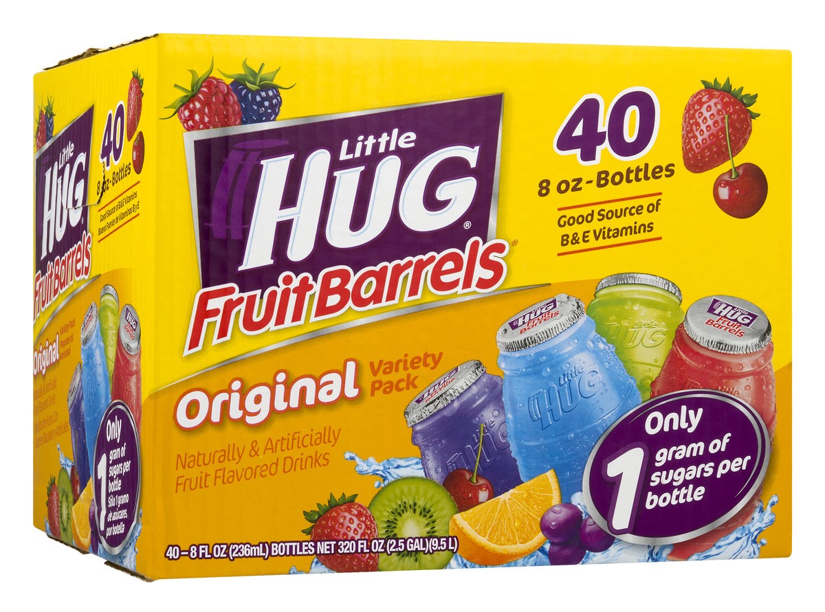 slide 9 of 11, Little HUG Fruit Barrels, Original, Shelf Stable Kids Drinks Variety Pack, 40 Count, 8 fl oz Bottles, 8 fl oz