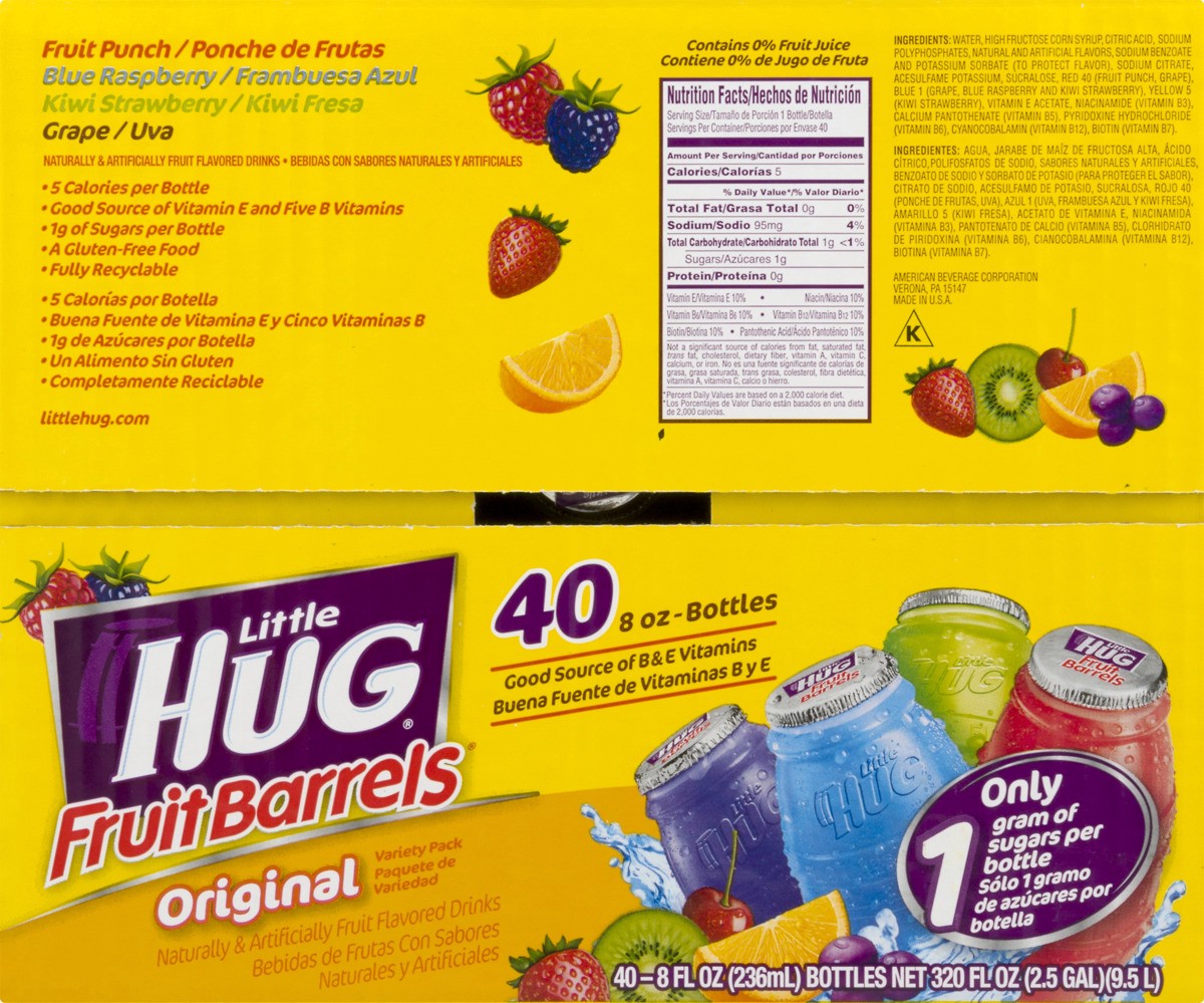 slide 4 of 11, Little HUG Fruit Barrels, Original, Shelf Stable Kids Drinks Variety Pack, 40 Count, 8 fl oz Bottles, 8 fl oz