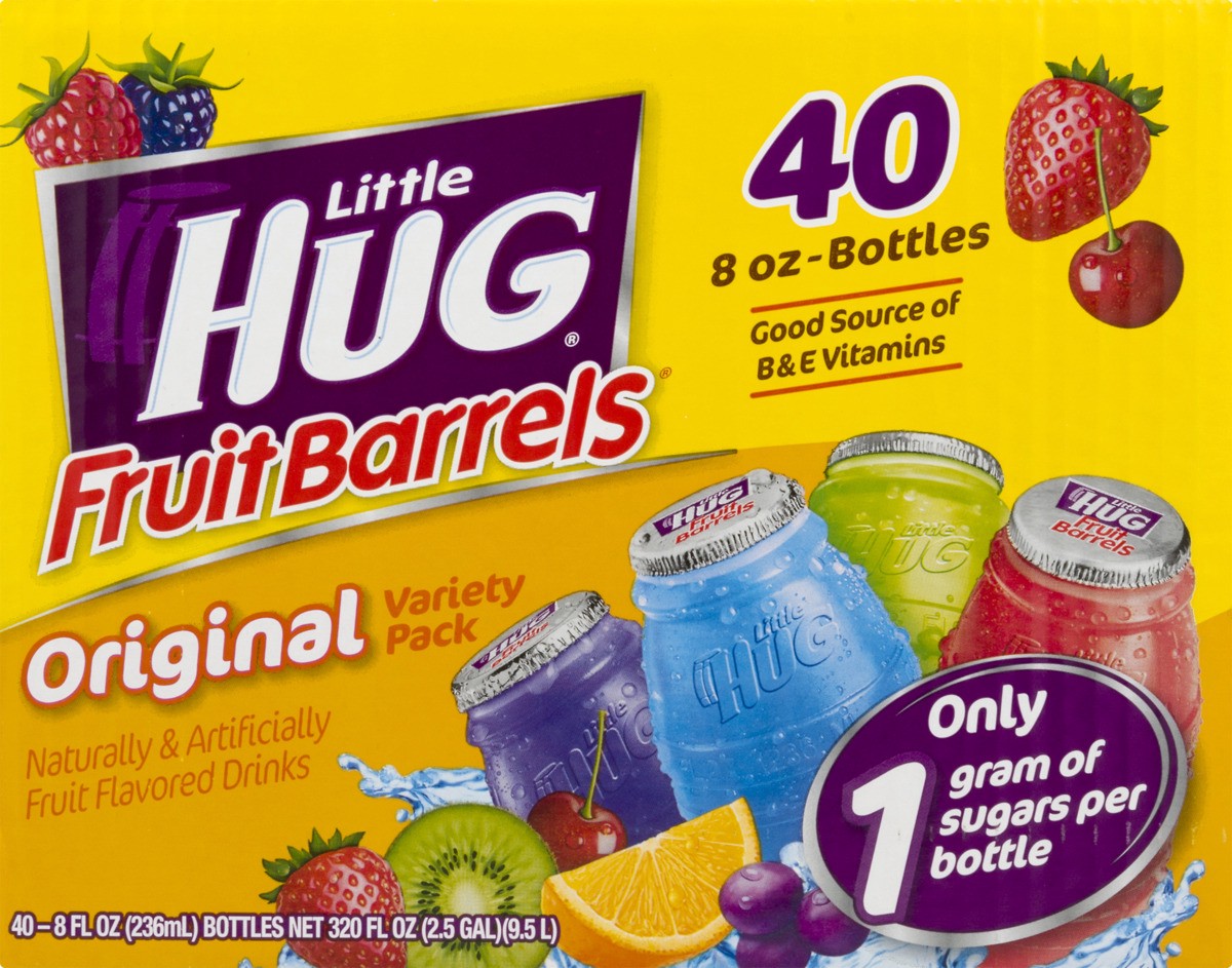 slide 2 of 11, Little HUG Fruit Barrels, Original, Shelf Stable Kids Drinks Variety Pack, 40 Count, 8 fl oz Bottles, 8 fl oz