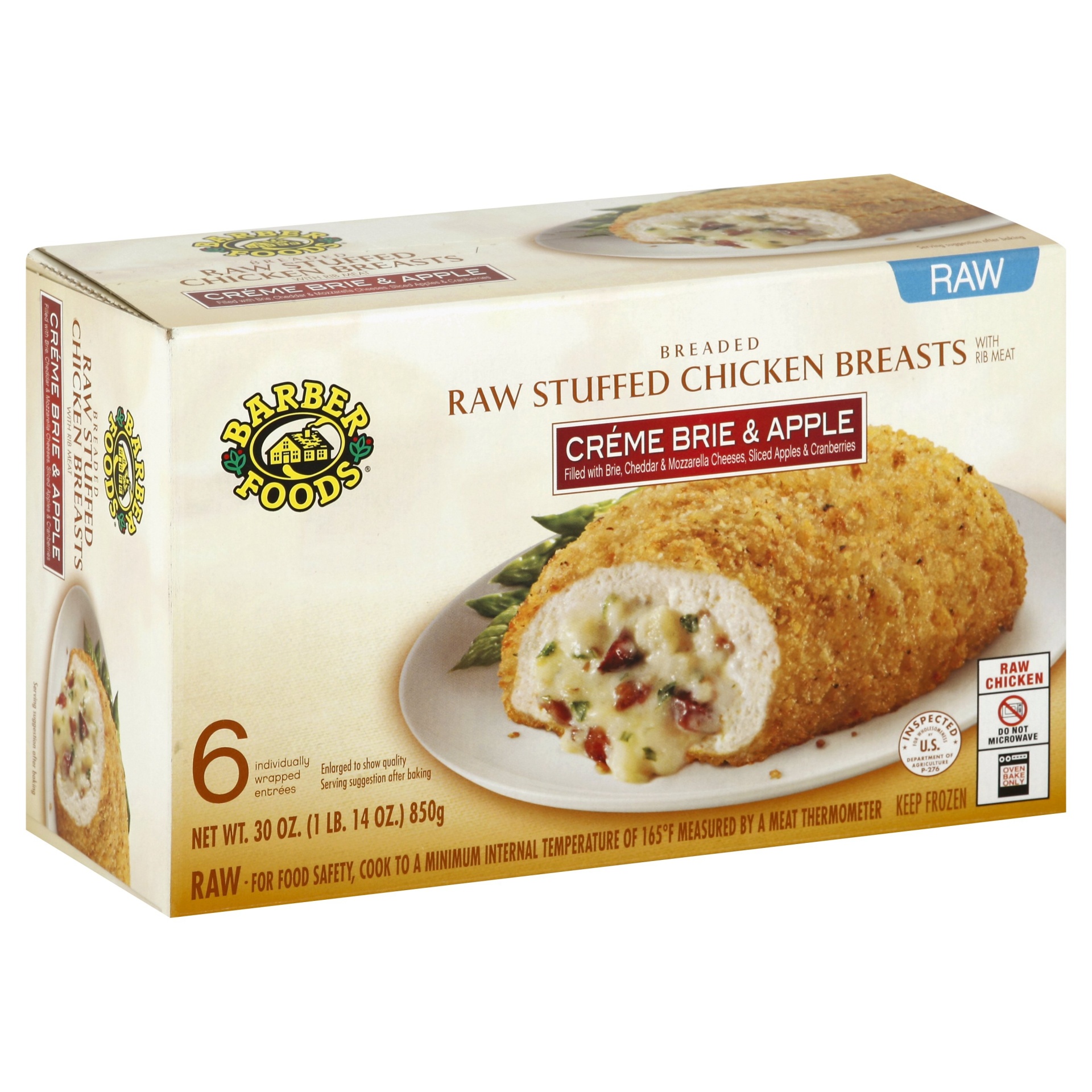 slide 1 of 8, Barber Foods the Original Breaded Raw Stuffed Chicken Breasts - Creme Brie & Apple Box, 30 oz