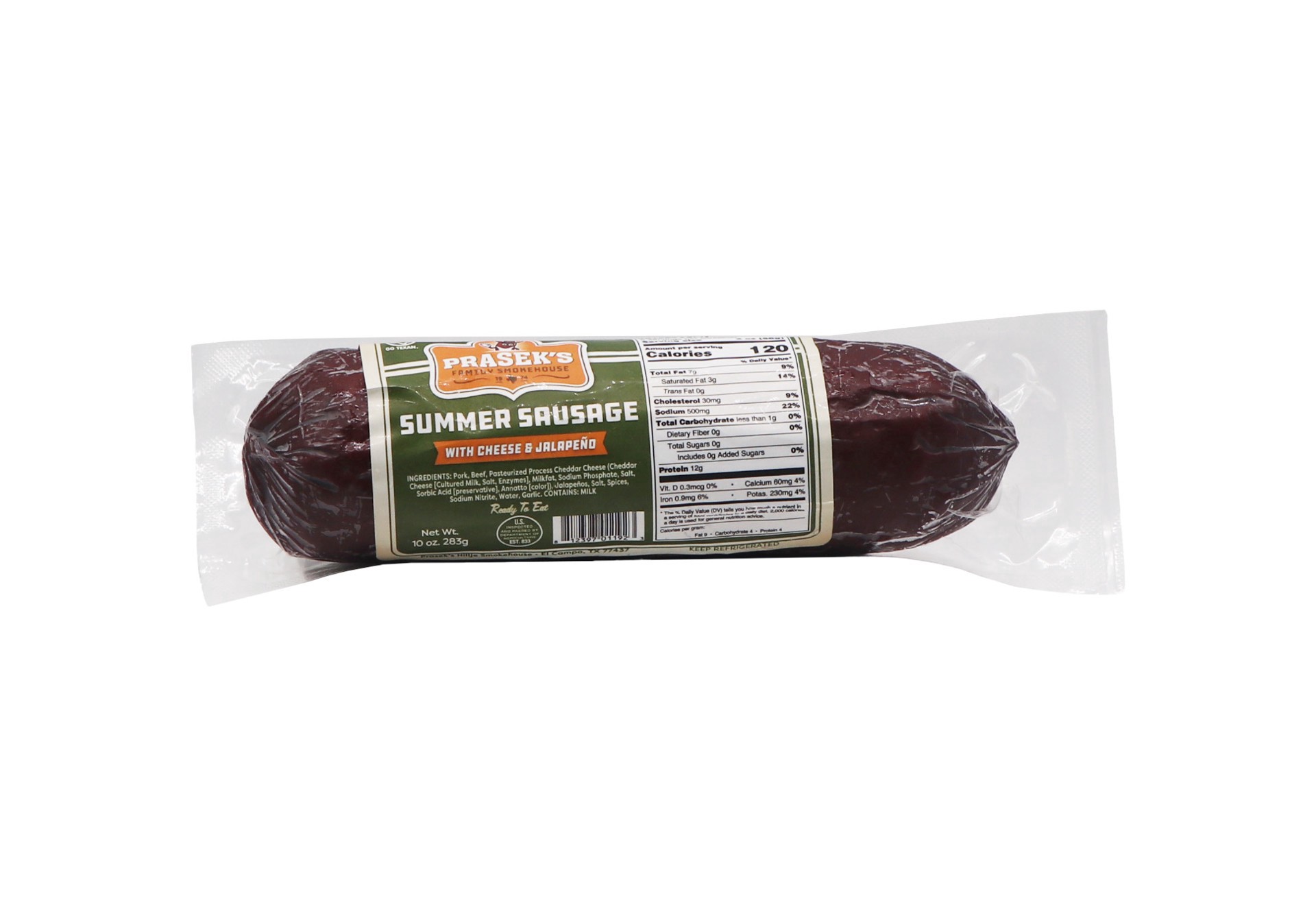 slide 1 of 1, Prasek's Pork & BeefSummer Sausage with Jalapeno and Cheese, 10 oz