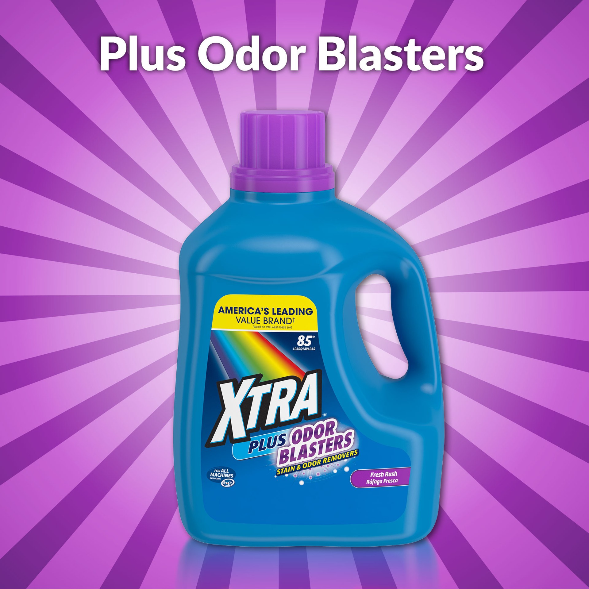slide 5 of 5, Xtra Plus Odor Blasters Liquid Laundry Detergent, Fresh Rush, 75oz, 75 fl oz