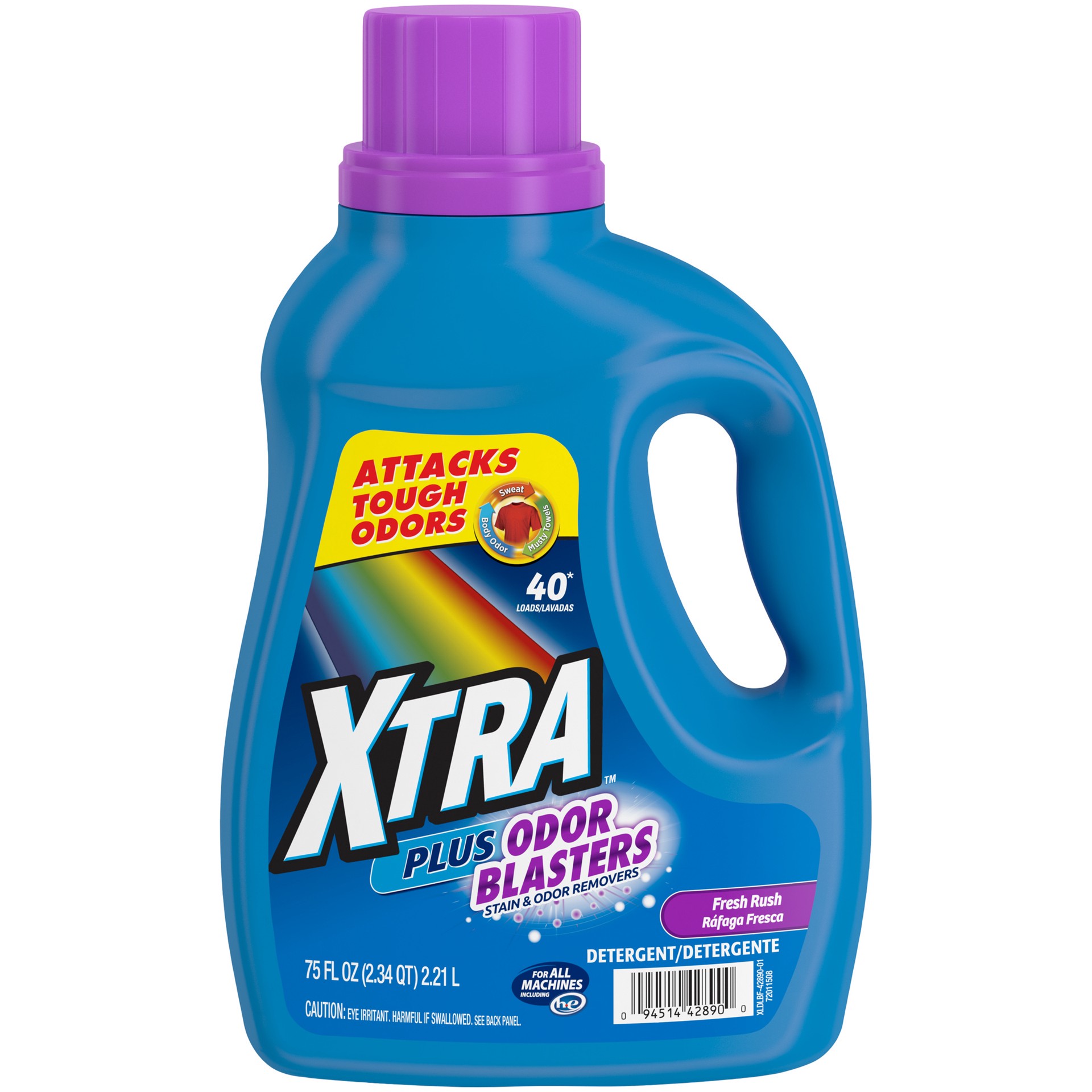 slide 1 of 5, Xtra Plus Odor Blasters Liquid Laundry Detergent, Fresh Rush, 75oz, 75 fl oz