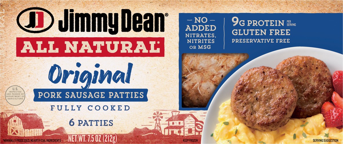 slide 8 of 11, Jimmy Dean All-Natural* Original Pork Sausage Patties, 6 Count, 212.62 g