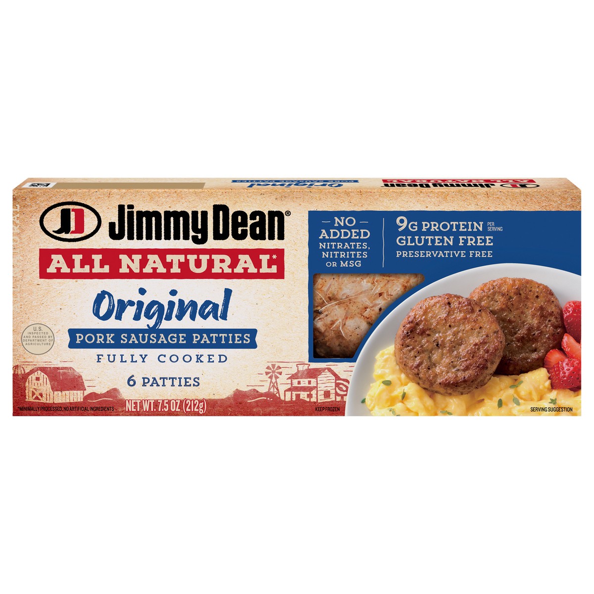 slide 7 of 11, Jimmy Dean All-Natural* Original Pork Sausage Patties, 6 Count, 212.62 g