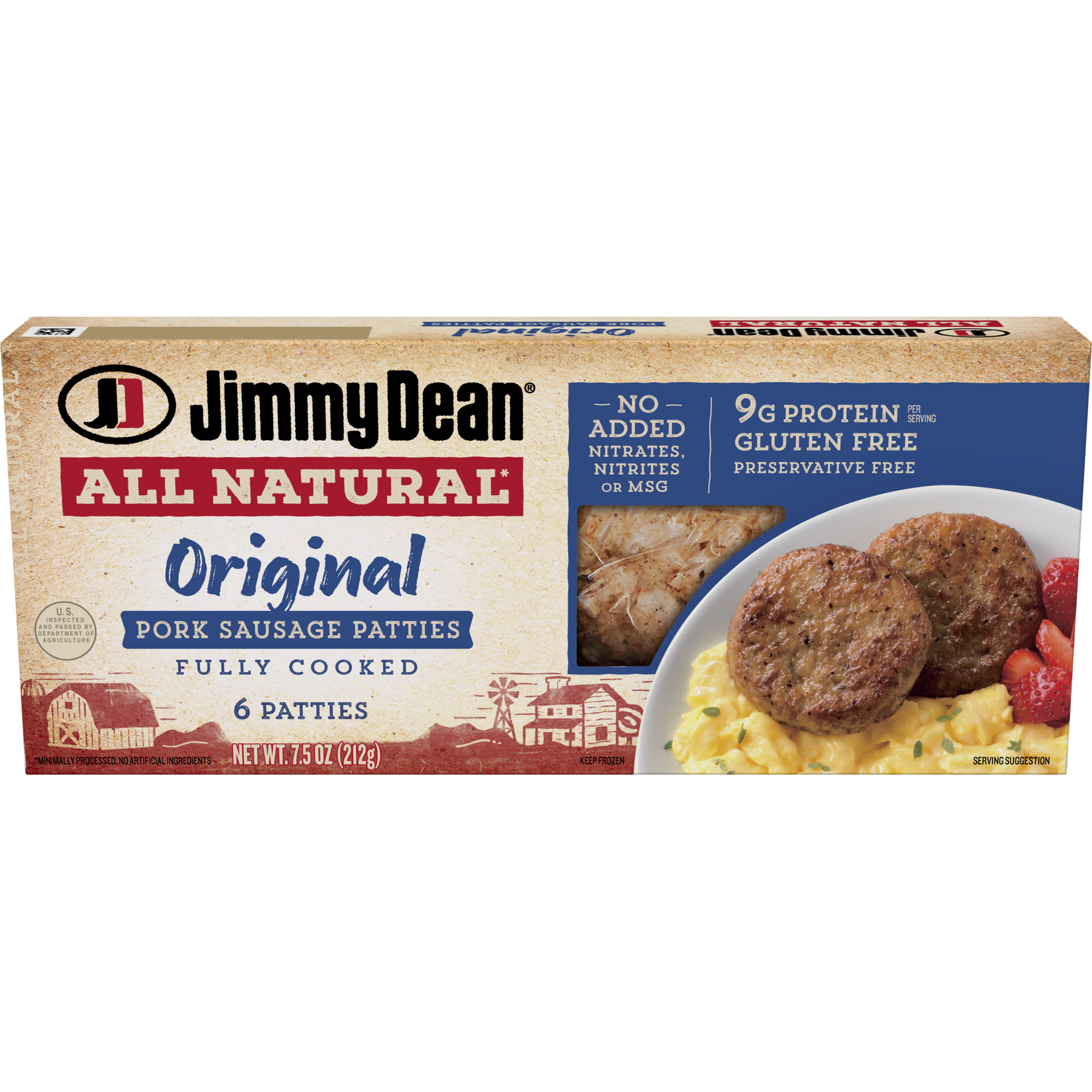 slide 1 of 11, Jimmy Dean All-Natural* Original Pork Sausage Patties, 6 Count, 212.62 g