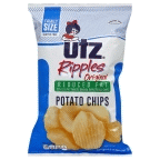 slide 1 of 1, Utz Potato Chips, Reduced Fat, Ripples, Original, Family Size, 9.5 oz