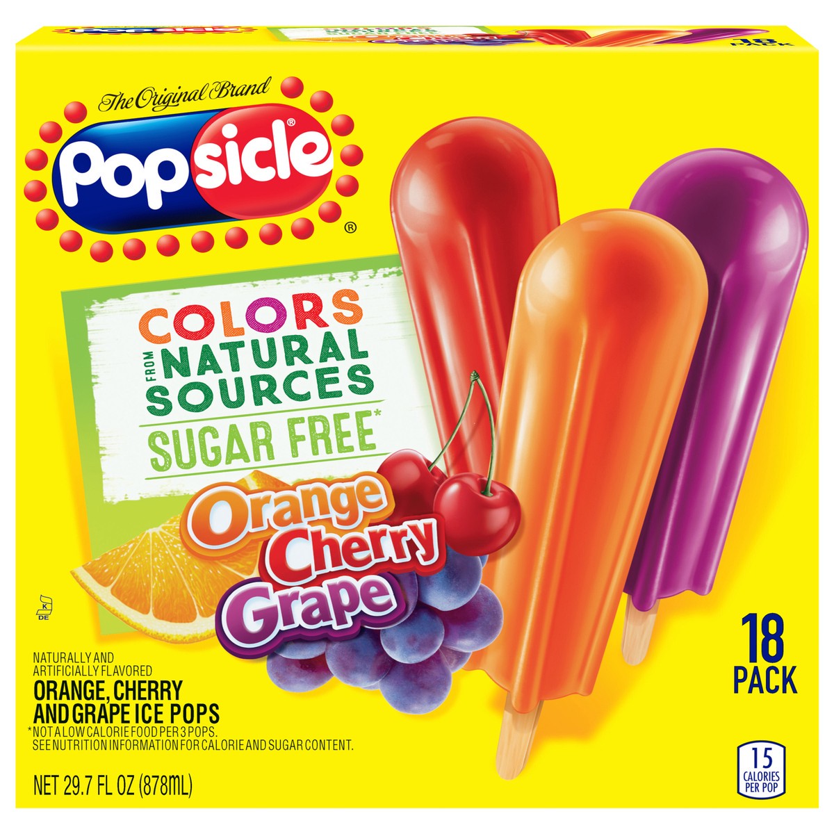 slide 1 of 4, Popsicle Sugar Free Ice Pops Orange Cherry Grape, 29.7 oz, 18 Count , 29.7 oz