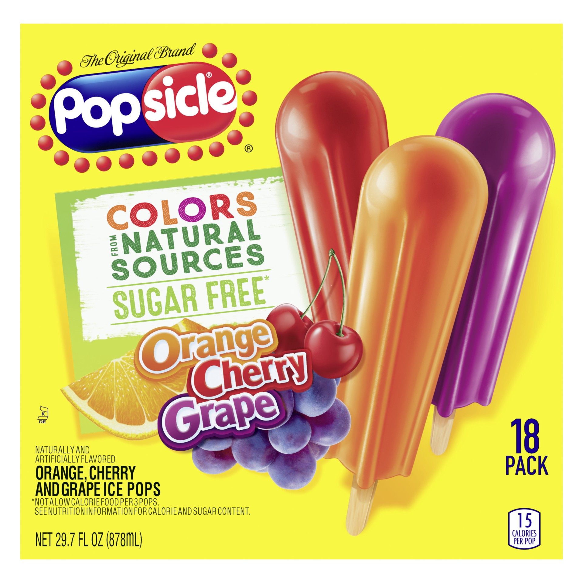 slide 1 of 4, Popsicle Sugar Free Ice Pops Orange Cherry Grape, 29.7 oz, 18 Count , 29.7 oz