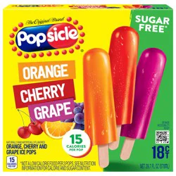 Popsicle Sugar Free Ice Pops Orange Cherry Grape, 29.7 oz, 18 Count