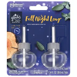 Glade PlugIns Scented Oil Refill, Fall Night Long, Essential Oil Infused Wall Plug In, Up to 100 Days of Continuous Fragrance, 1.34 oz, 2 ct