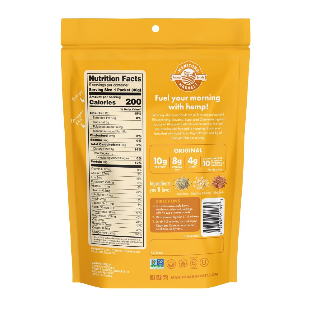 slide 2 of 2, Manitoba Harvest Hemp Foods Original Instant Superseed Oatmeal Packets, 5 ct; 1.41 oz