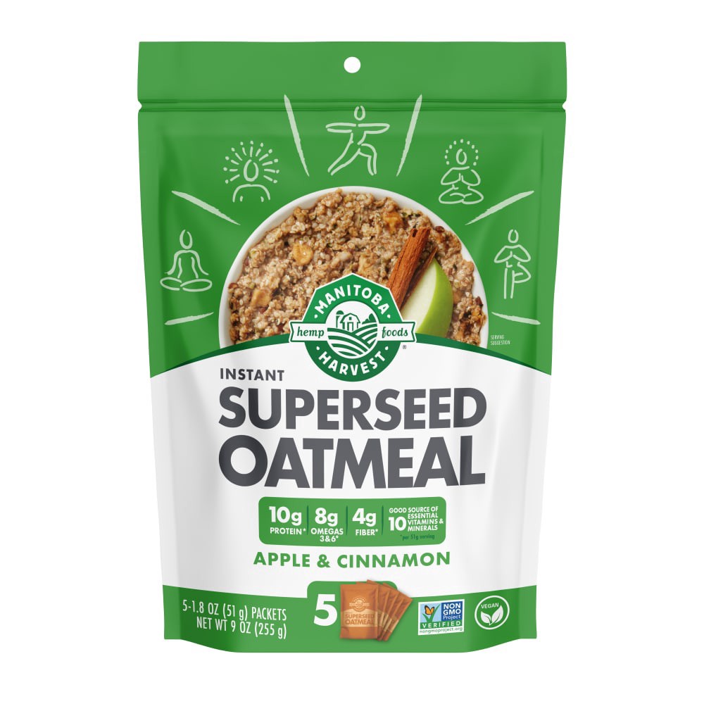 slide 2 of 2, Manitoba Harvest Hemp Foods Apple & Cinnamon Instant Superseed Oatmeal Packets, 5 ct / 1.8 oz