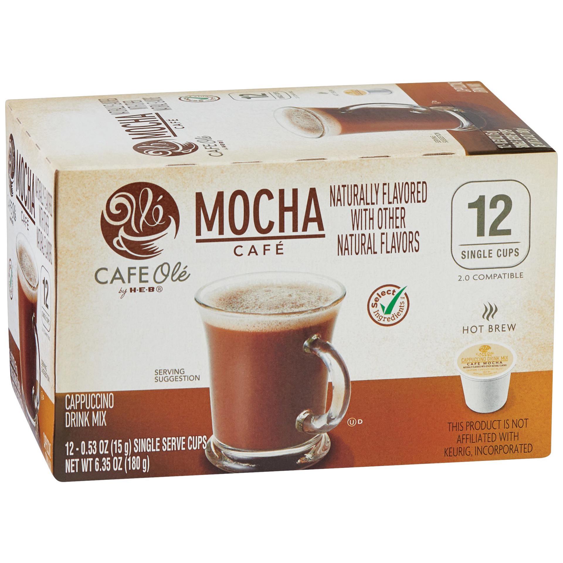 slide 1 of 1, H-E-B Cafe Ole Mocha Cappuccino Single Serve Coffee Cups - 12 ct, 12 ct