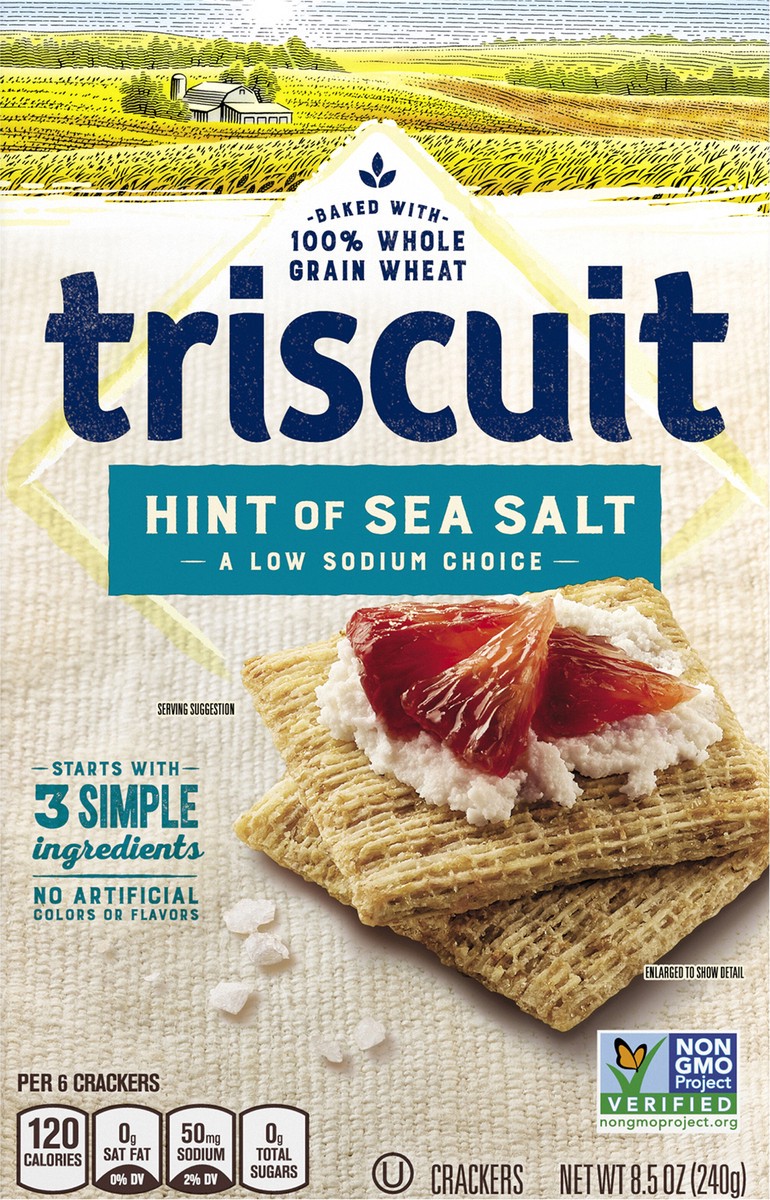 slide 5 of 14, Triscuit Hint of Sea Salt Whole Grain Wheat Crackers, Vegan Crackers, 8.5 oz, 8.5 oz