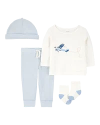 Carter's Baby 4-Piece Airplane Print Outfit Set - Blue - NB