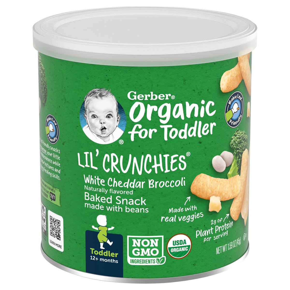 slide 8 of 9, Gerber 2nd Foods Organic for Toddler, Lil' Crunchies, White Cheddar Broccoli, 1.59 oz Canister, 1.59 oz