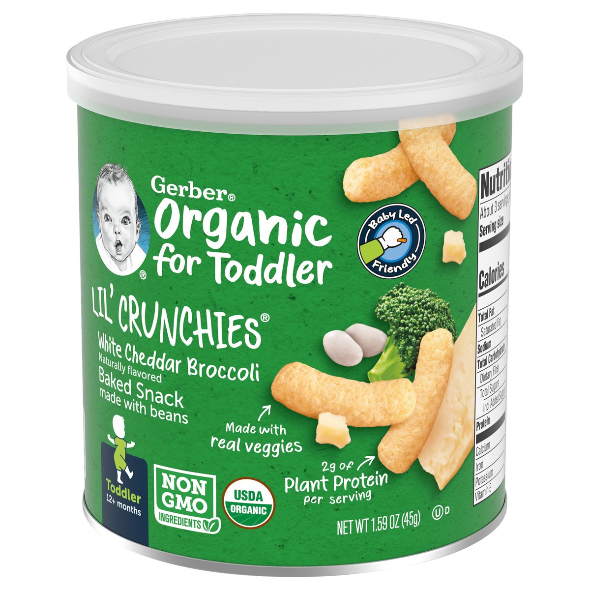 slide 7 of 9, Gerber 2nd Foods Organic for Toddler, Lil' Crunchies, White Cheddar Broccoli, 1.59 oz Canister, 1.59 oz