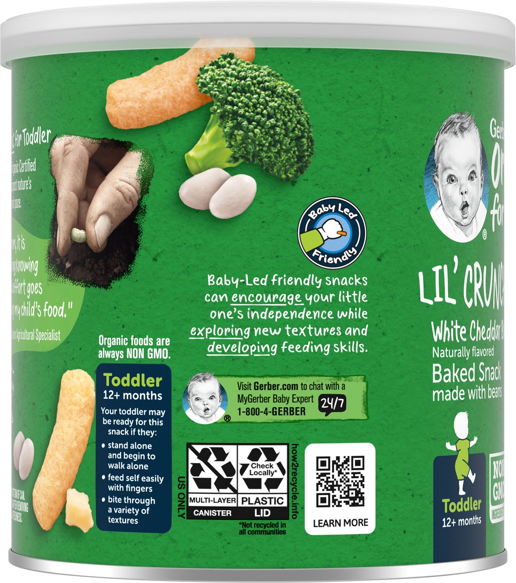 slide 2 of 9, Gerber 2nd Foods Organic for Toddler, Lil' Crunchies, White Cheddar Broccoli, 1.59 oz Canister, 1.59 oz