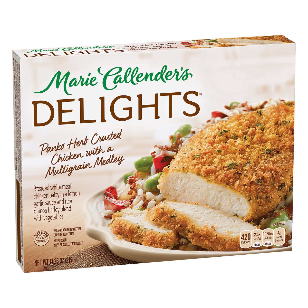 slide 2 of 9, Marie Callender's Delights Panko Herb Crusted Chicken with a Multigrain Medley 11.25 oz, 11.25 oz