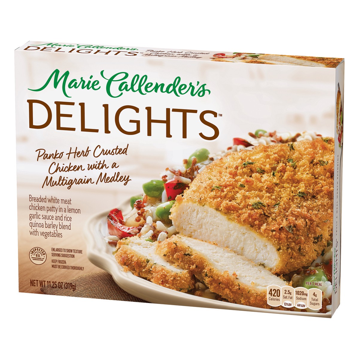 slide 3 of 9, Marie Callender's Delights Panko Herb Crusted Chicken with a Multigrain Medley 11.25 oz, 11.25 oz