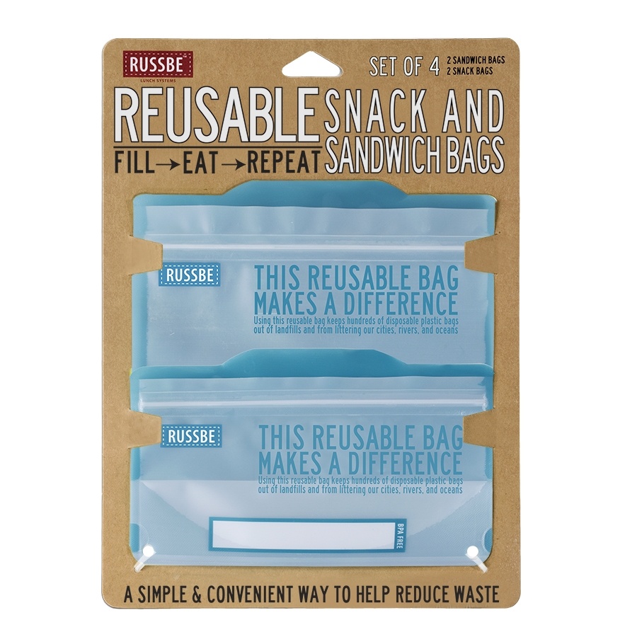 slide 1 of 1, Russbe Blue Reusable Sandwich And Snack Bags, 4 ct