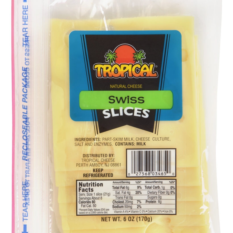 slide 1 of 1, Tropical Swiss Cheese Slices, 6 oz