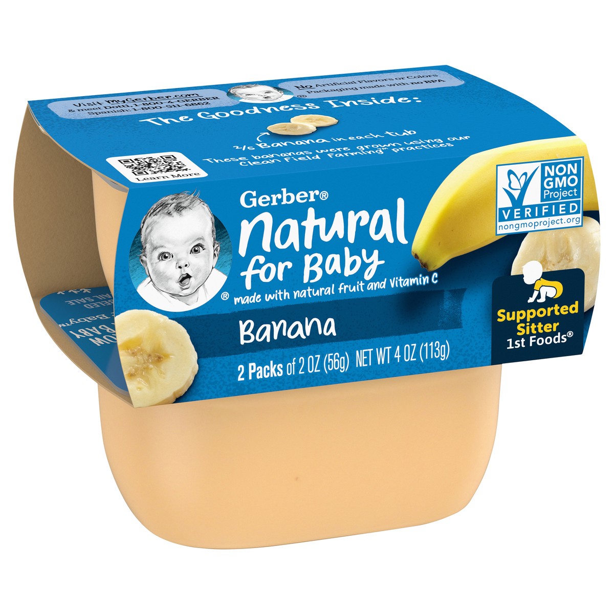 slide 8 of 8, Gerber Stage 1 Baby Food, Banana Puree Tubs, Baby Puree, 2PK, 4 oz