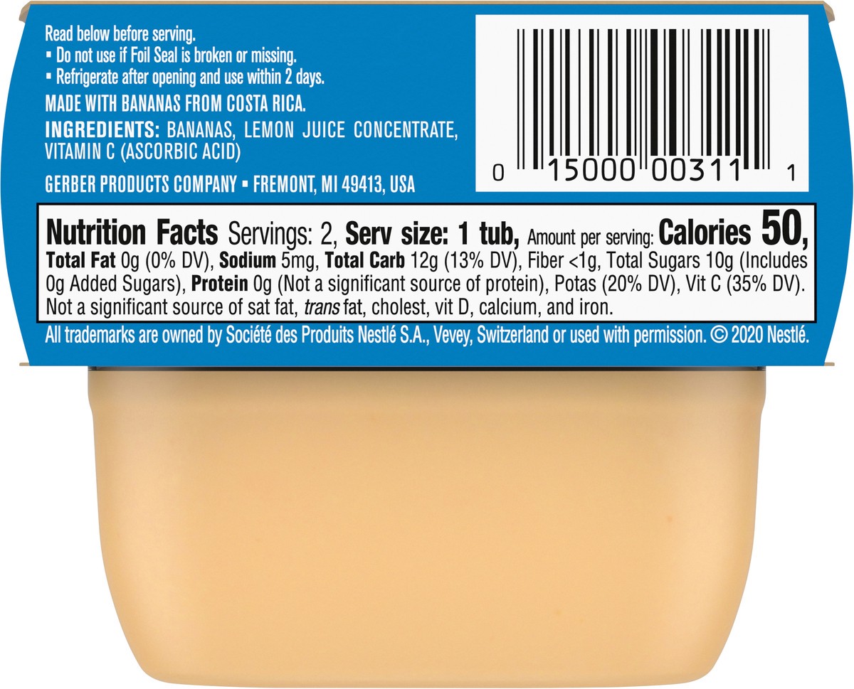 slide 7 of 8, Gerber Stage 1 Baby Food, Banana Puree Tubs, Baby Puree, 2PK, 4 oz