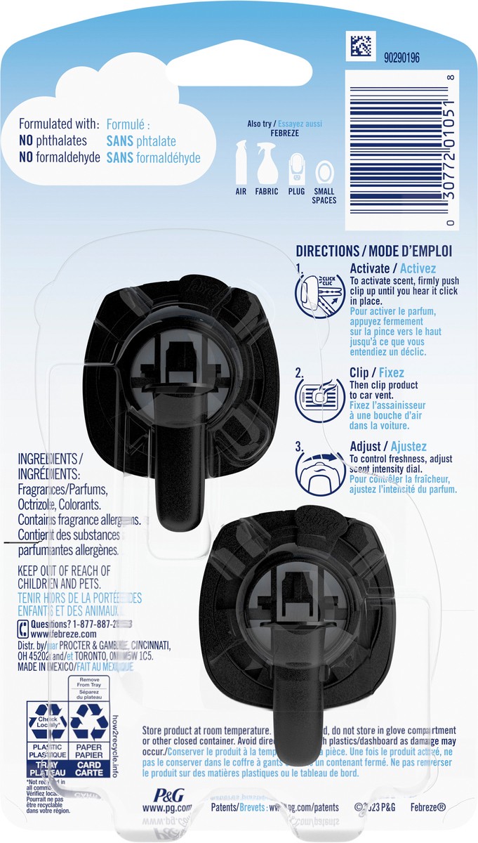 slide 2 of 3, Febreze Car Air Freshener, Odor-Fighting Automotive Vent Clip, Platinum Ice Scent, 2 Count, 2 ct; 0.07 oz